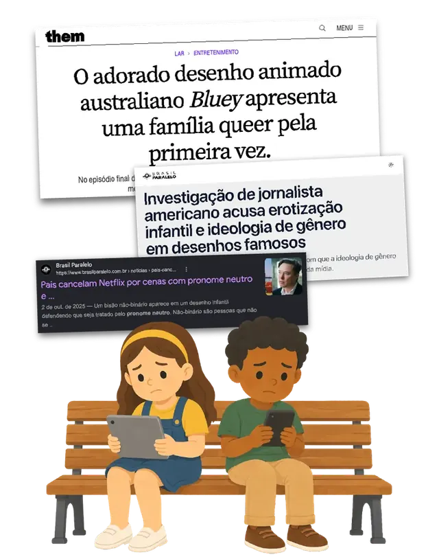 Manchetes sobre conteúdo impróprio em desenhos infantis