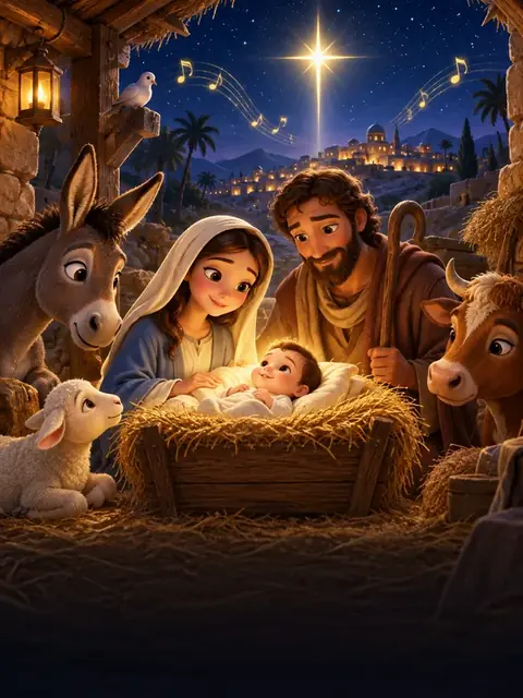 O nascimento de Jesus em estilo desenho animado